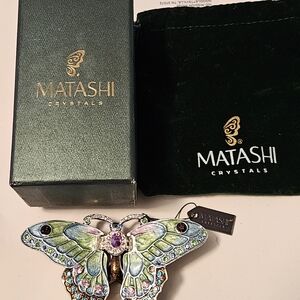 Matashi Crystal Butterfly Trinket Box Gold Plated Enamel Jewelry Box NWT